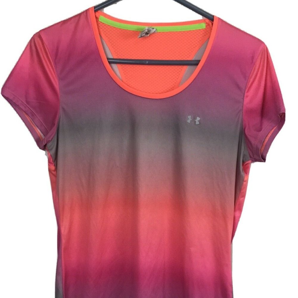 Under Armor Pink Ombre Orange Mesh Activewear Shir
